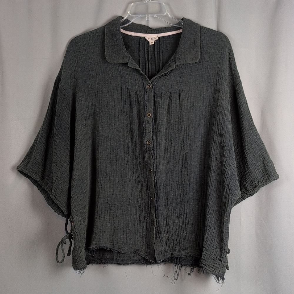POL Dark Gray Button-Down Shirt‎ Small Oversized Fit Baggy Bohemian